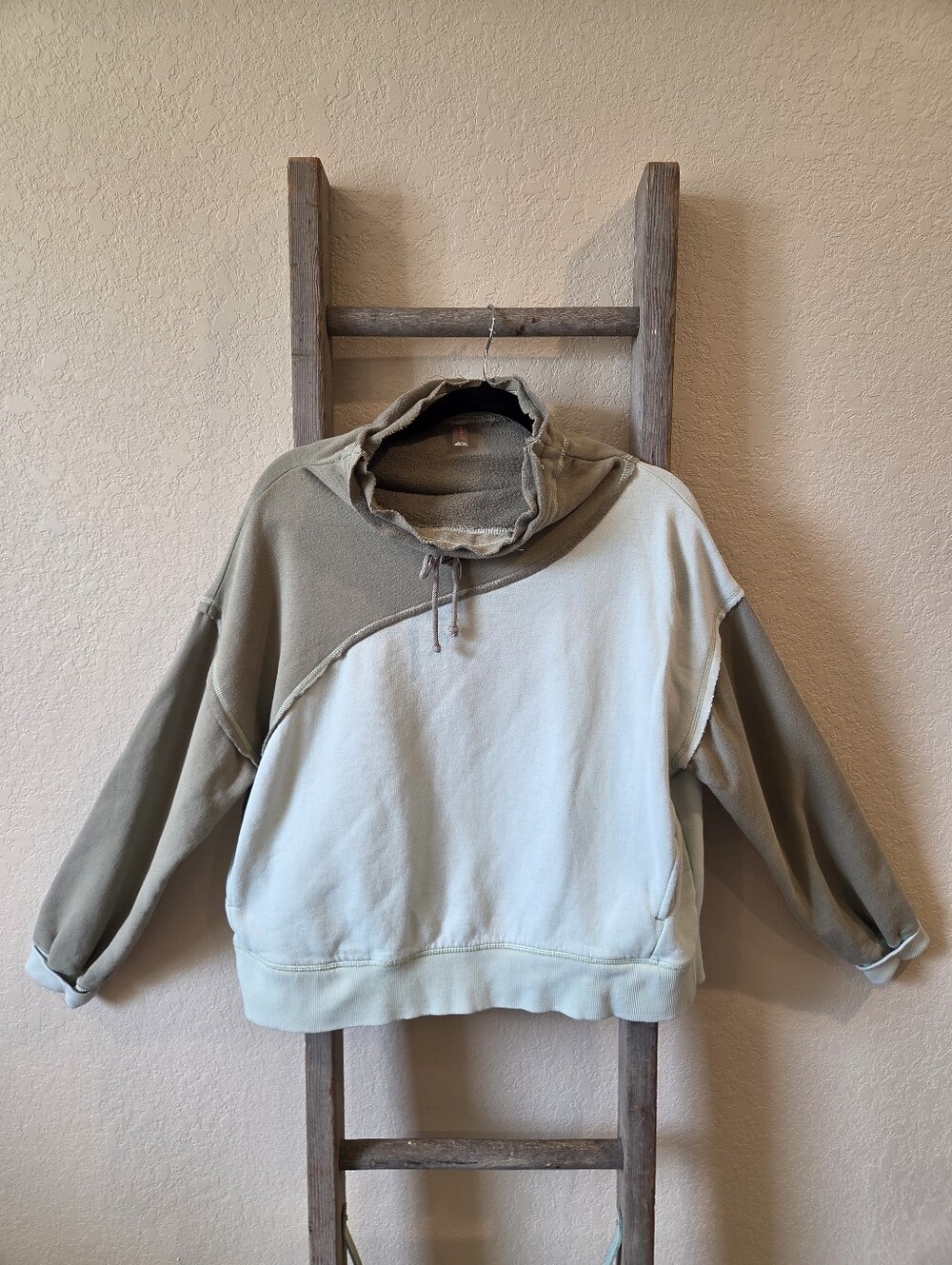 Free People Womens Homestretch Mock Neck Sage Green Hooded Pullover - Size Small